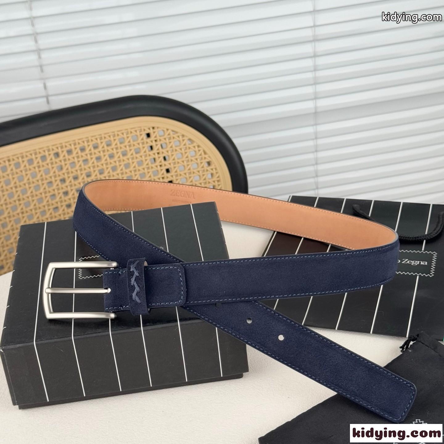 シンプル 上品 スエードベルト エルメネジルド・ゼニア ベルト コピー ネイビー-1