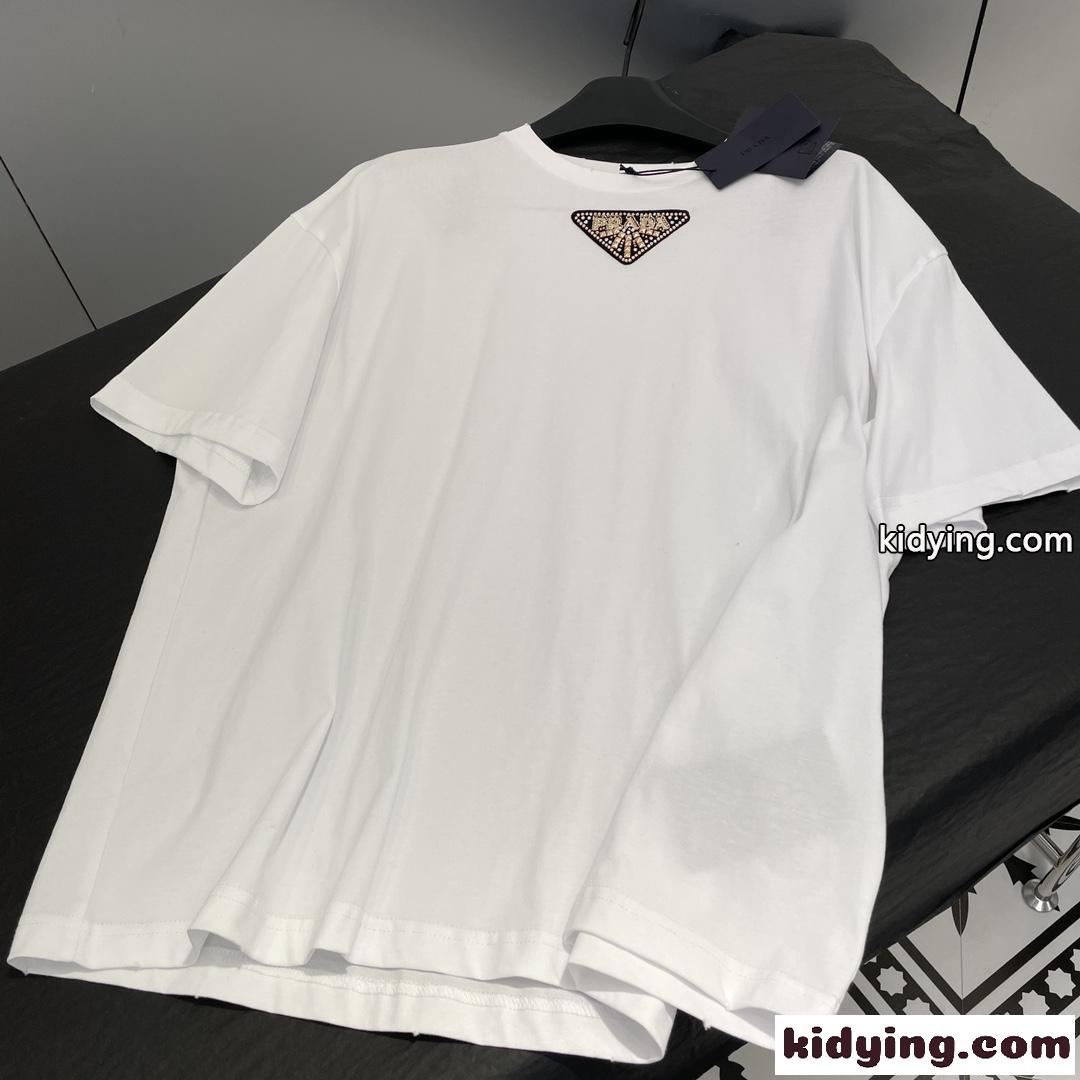ベーシック おしゃれ ロゴ入り クルーネック プラダ Tシャツ コピー オーバーサイズ ジャージー ホワイト-3