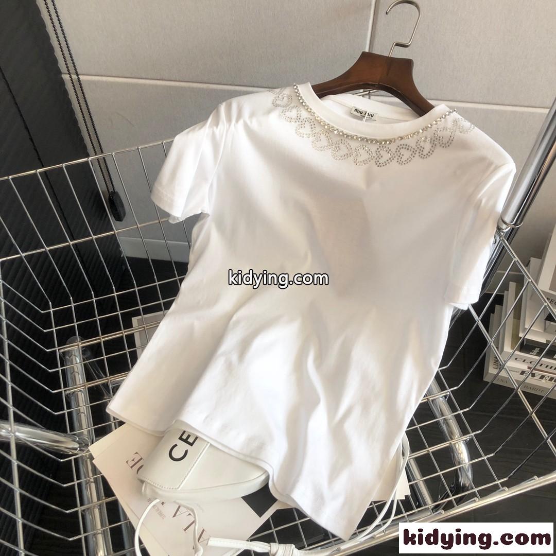 春夏 定番 ミュウミュウ 半袖tシャツ コピー 人気 カジュアル おしゃれ クルーネック コットン-1