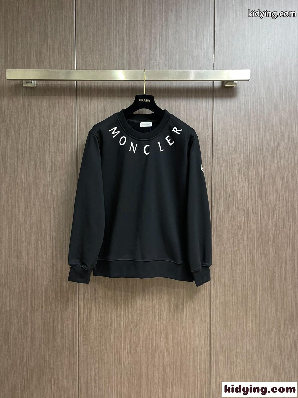 お洒落 ロゴプリント クルーネック スウェットシャツ モンクレール Tシャツ コピー ブラック-0