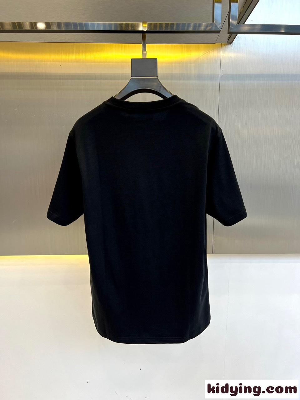 カジュアル ロゴプリント クルーネック バーバリー 半袖Tシャツ コピー ブラック-3