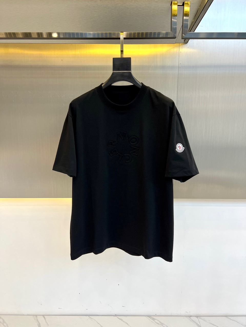 カジュアル クルーネック 半袖Tシャツ モンクレール Tシャツ コピー コットン ブラック-0