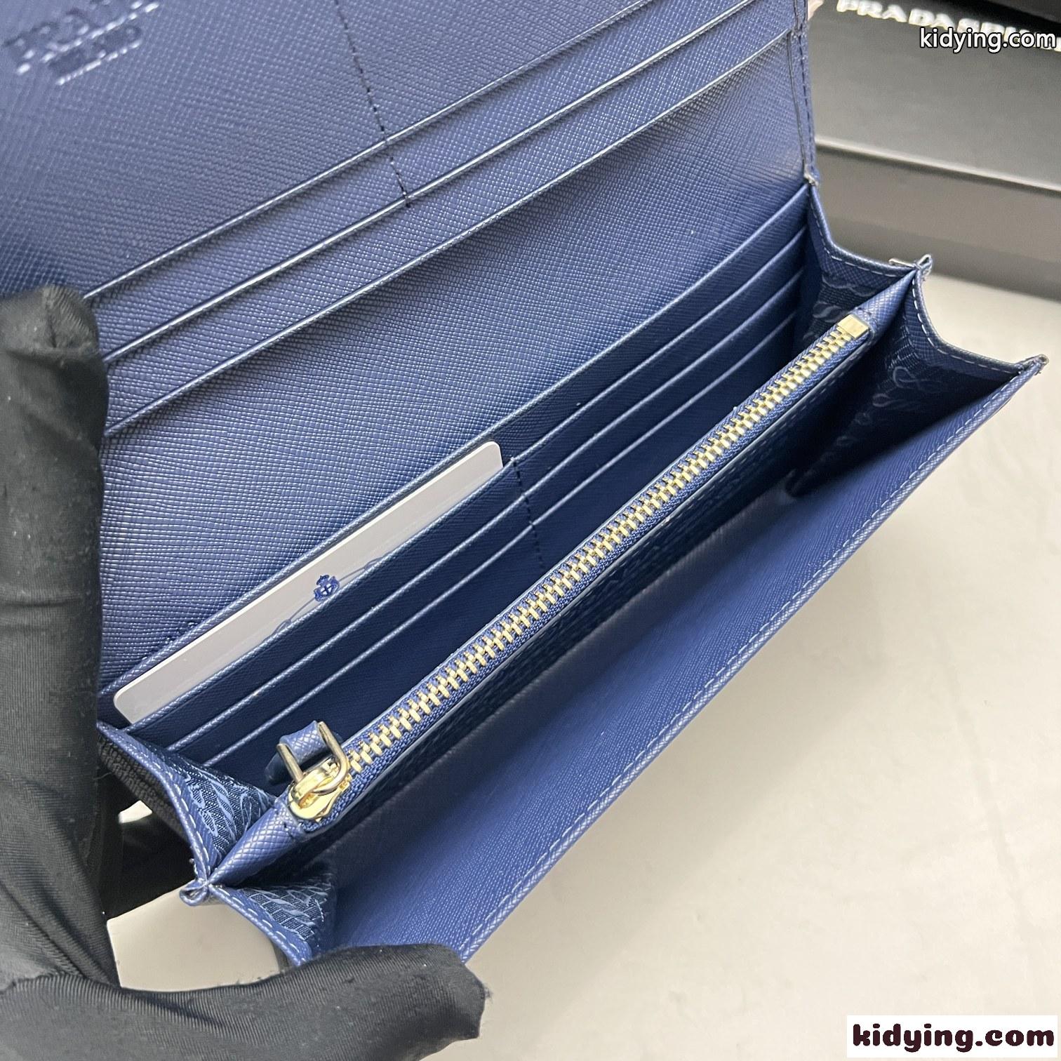 定番 人気 トライアングルロゴ 長財布 プラダ 財布 コピー ブルー-3