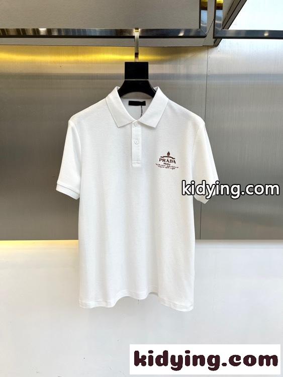 定番 コットンピケ ポロシャツ プラダ Tシャツ 偽物 半袖 トップス ホワイト-0