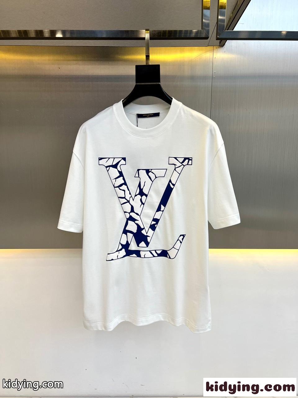 ショートスリーブコットンクルーネック ルイ・ヴィトン Tシャツ コピー ホワイト-0