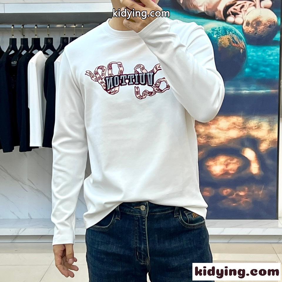 シンプル カジュアル 刺繍入り 長袖Tシャツ ルイ・ヴィトン Tシャツ コピー ホワイト-2