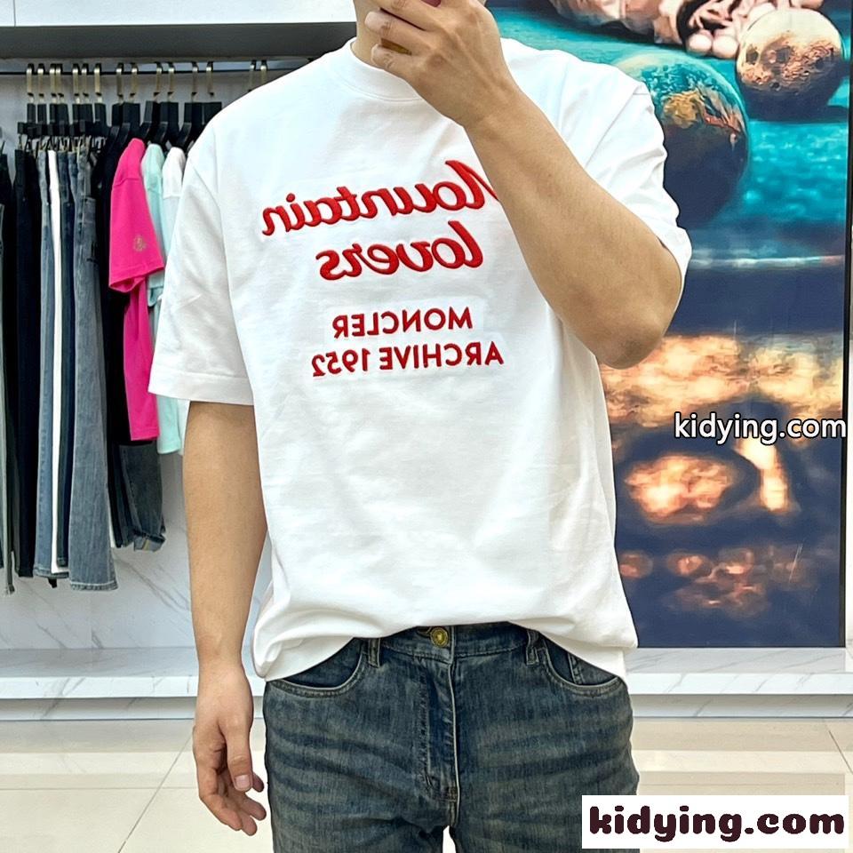 カジュアル 刺繍入り コットン 半袖Tシャツ モンクレール Tシャツ コピー ホワイト-1