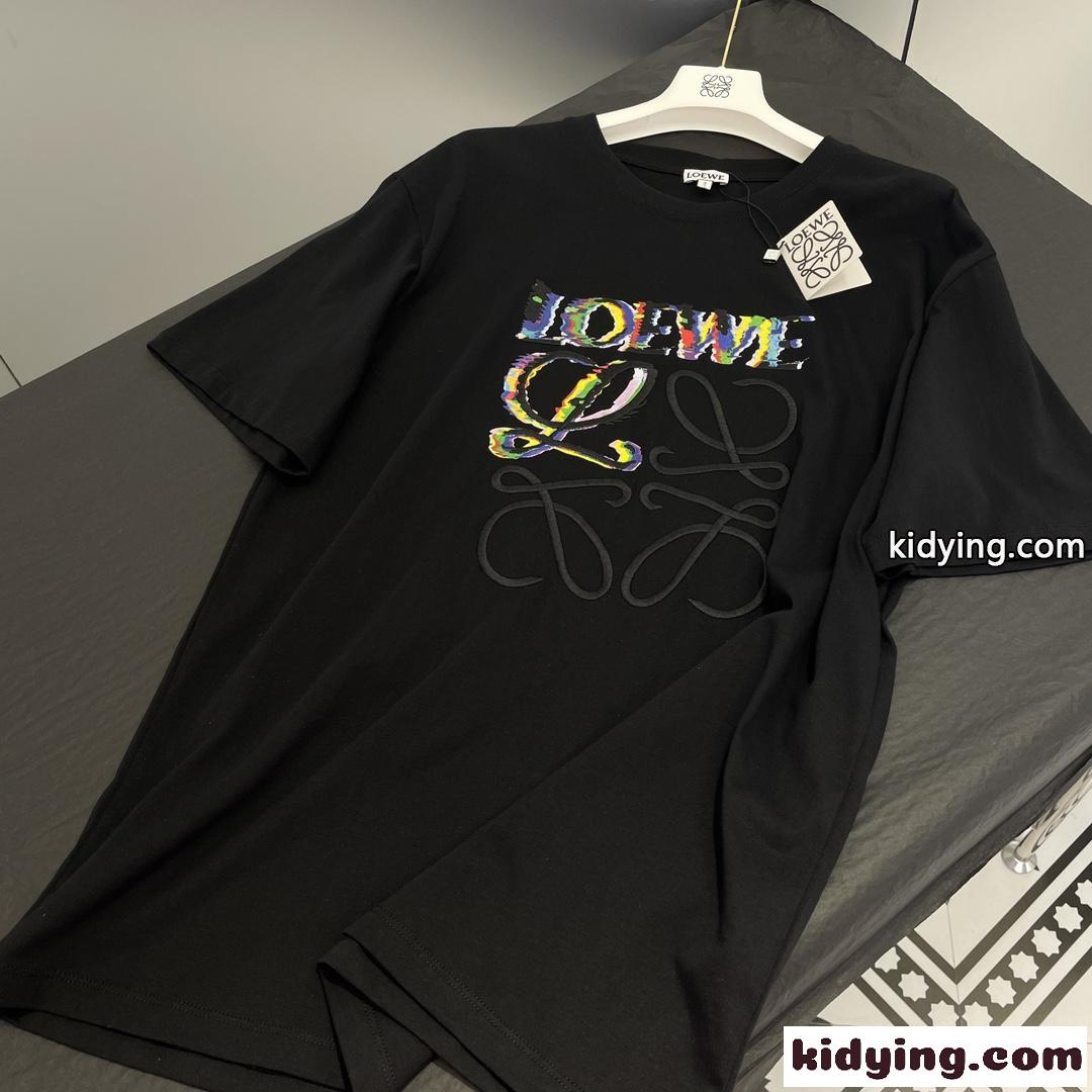 ユニセックス アナグラム コットン 半袖Tシャツ ロエベ Tシャツ コピー ロゴ カジュアル-5