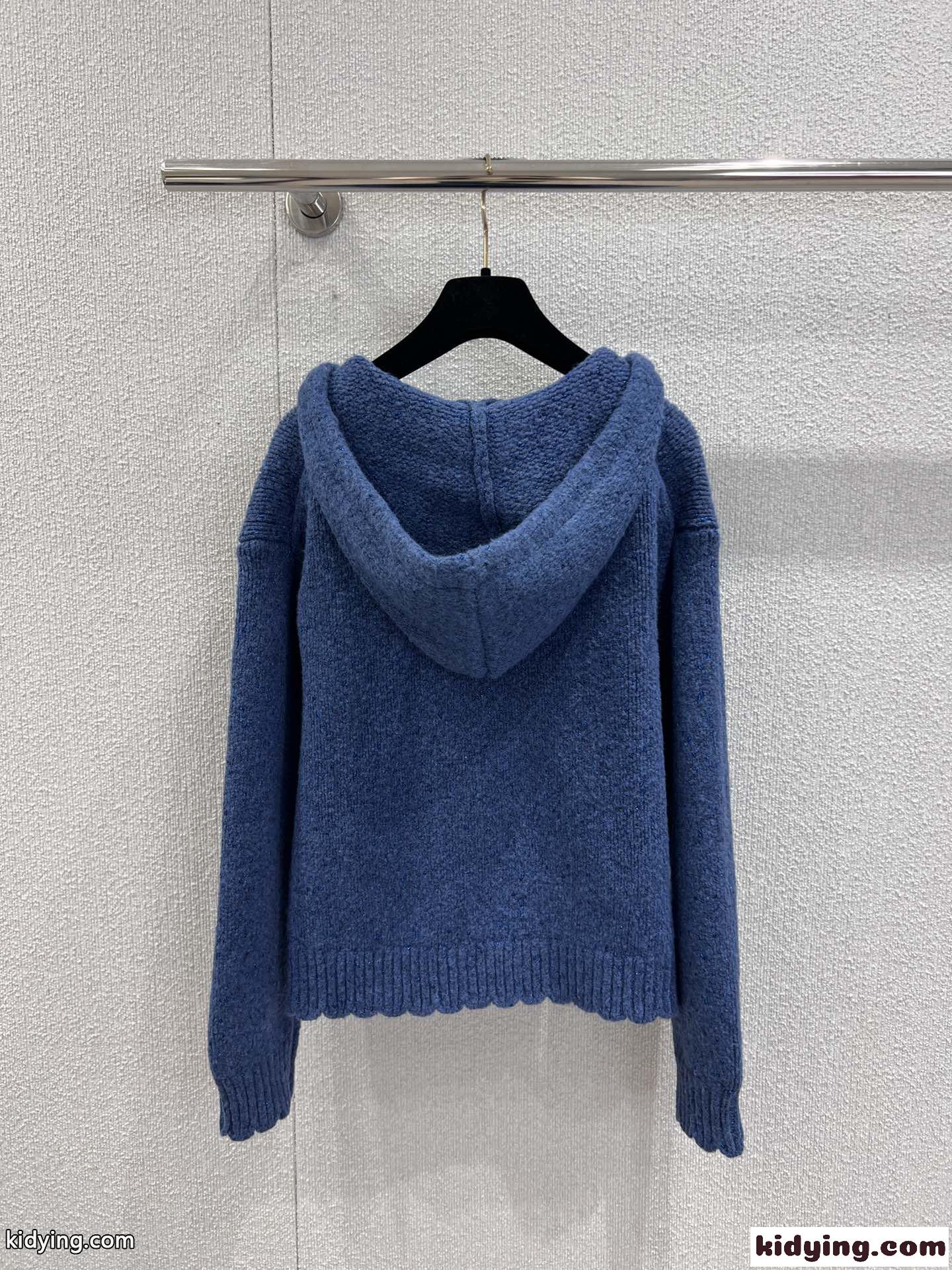 シンプル ニット ジップアップパーカー シャネル パーカー コピー ブルー-2