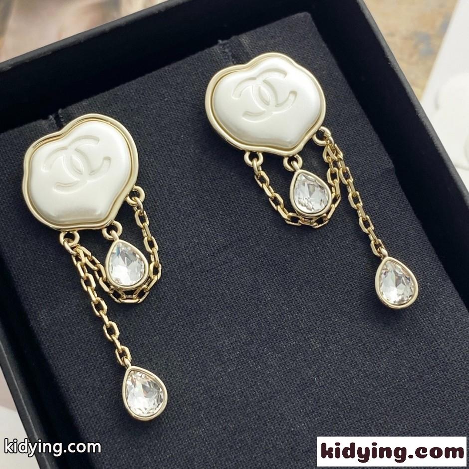 ハート パール×クリスタル ドロップピアス シャネル イヤリング 偽物-3