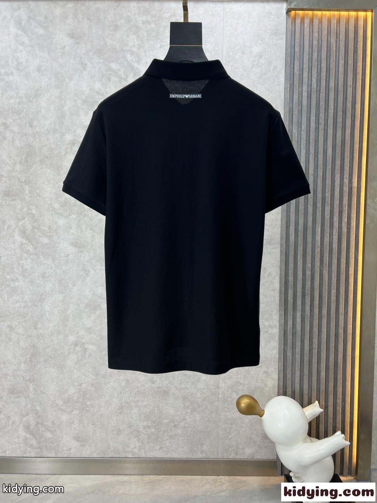 カジュアル コットンピケ 半袖 ポロシャツ アルマーニ Tシャツ コピー ブラック-1