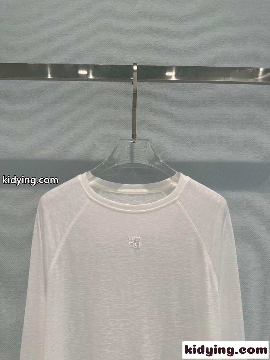 シンプル ロゴ刺繍 ロングスリーブTシャツ アレキサンダーワング Tシャツ コピー ホワイト-2