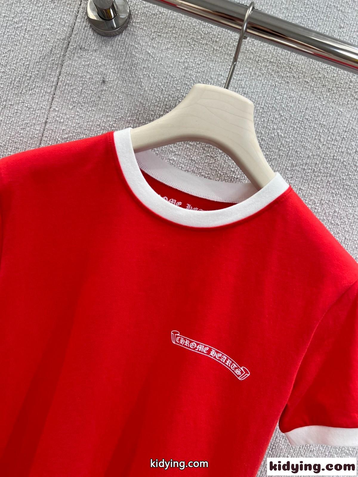カジュアル ロゴプリント 半袖Tシャツ クロムハーツ Tシャツ 偽物 コットン レッド-0