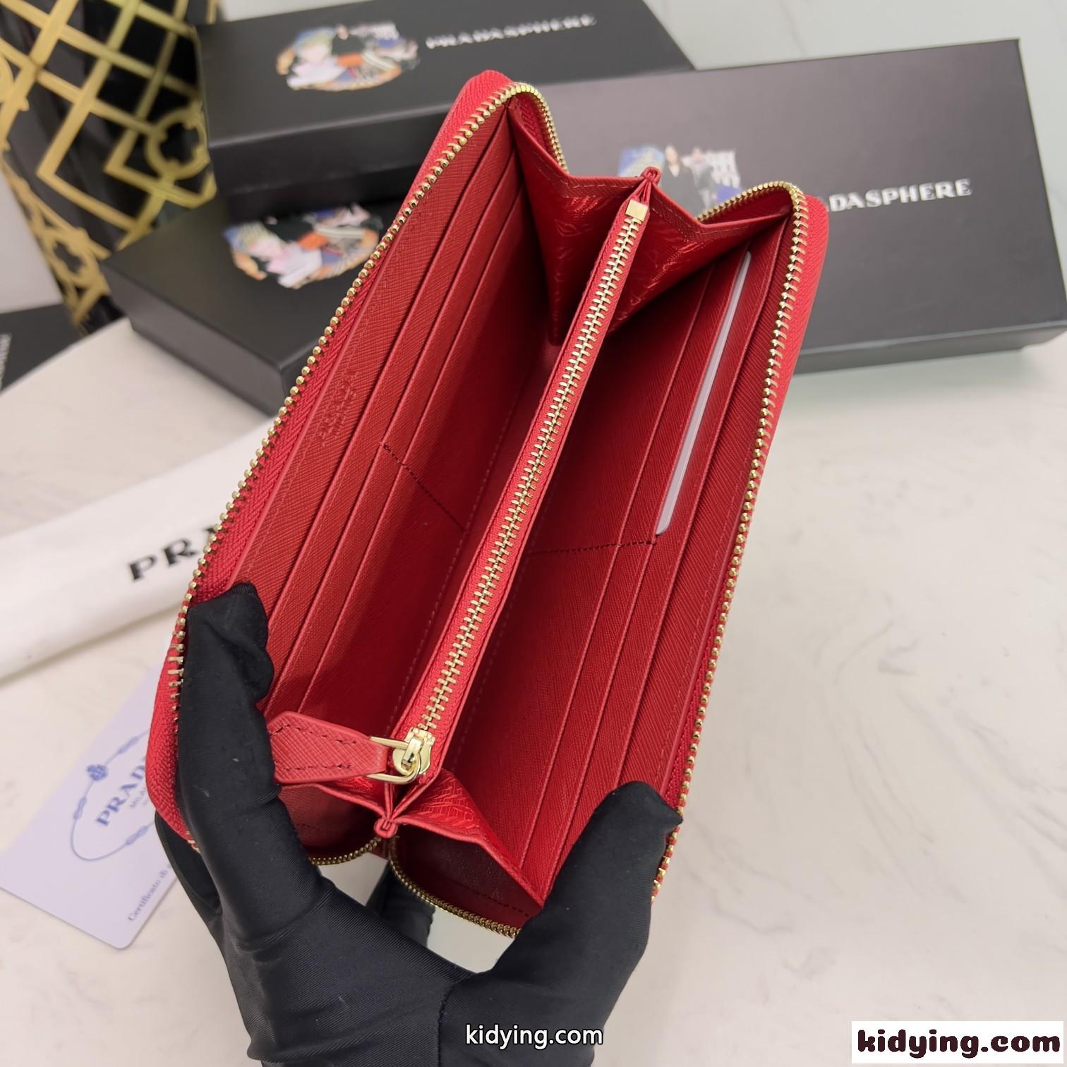 レディース 長財布 プラダ 財布 コピー 小銭入れ 大容量 使いやすい ラウンドファスナー レッド-3