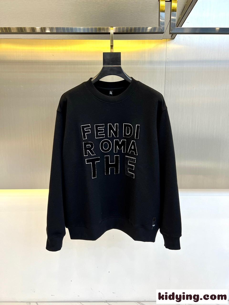 カジュアル ロゴ入り フェンディ Tシャツ コピー スウェットシャツ ブラック-0