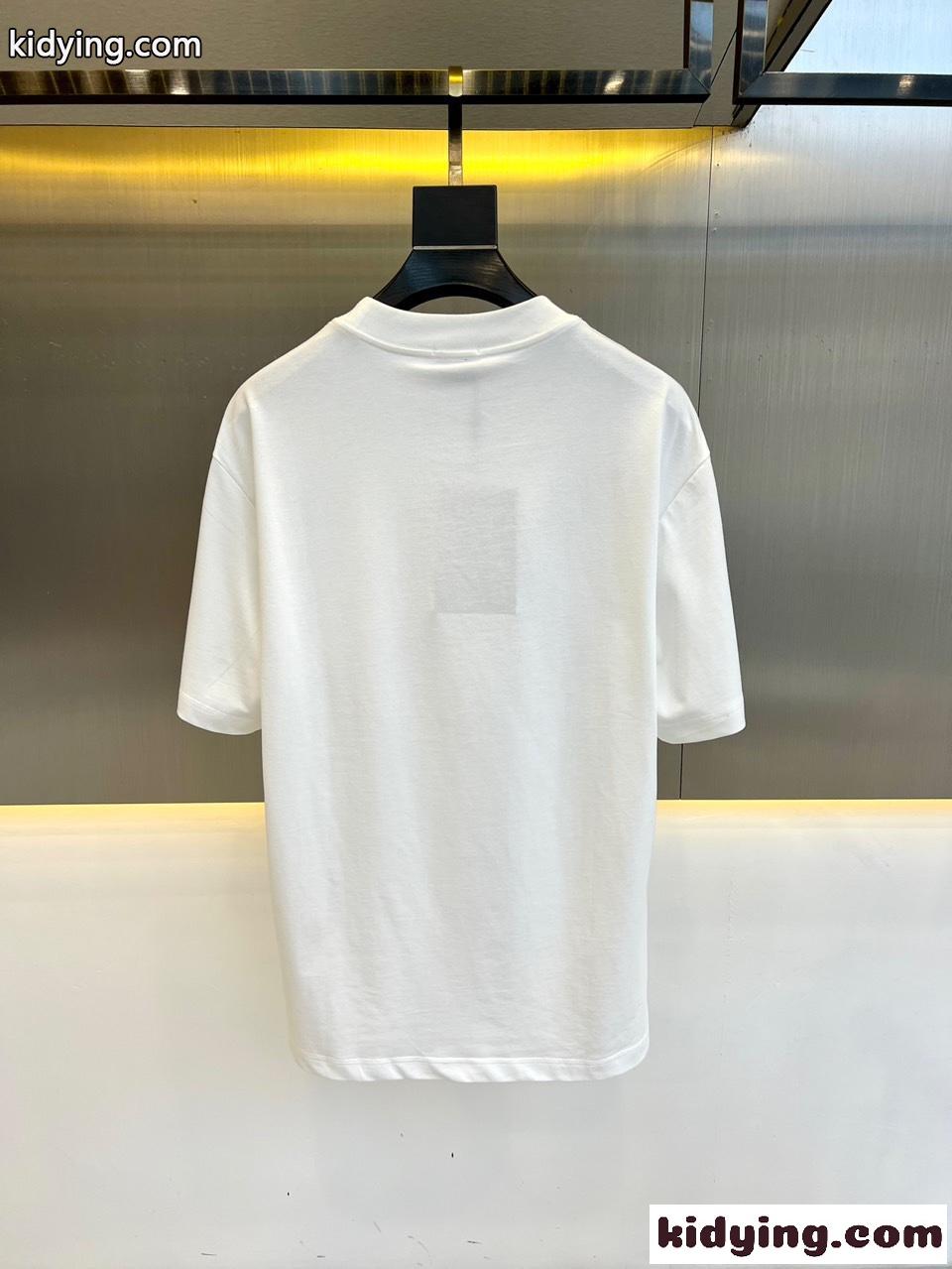 カジュアル プリント コットンTシャツ バーバリー 半袖Tシャツ コピー ホワイト-4