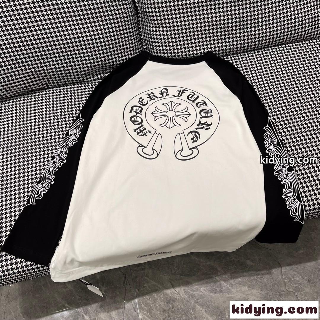 クロムハーツ tシャツ コピー おしゃれ バイカラー ロゴ クルーネック 長袖 定番 人気 カジュアル-2