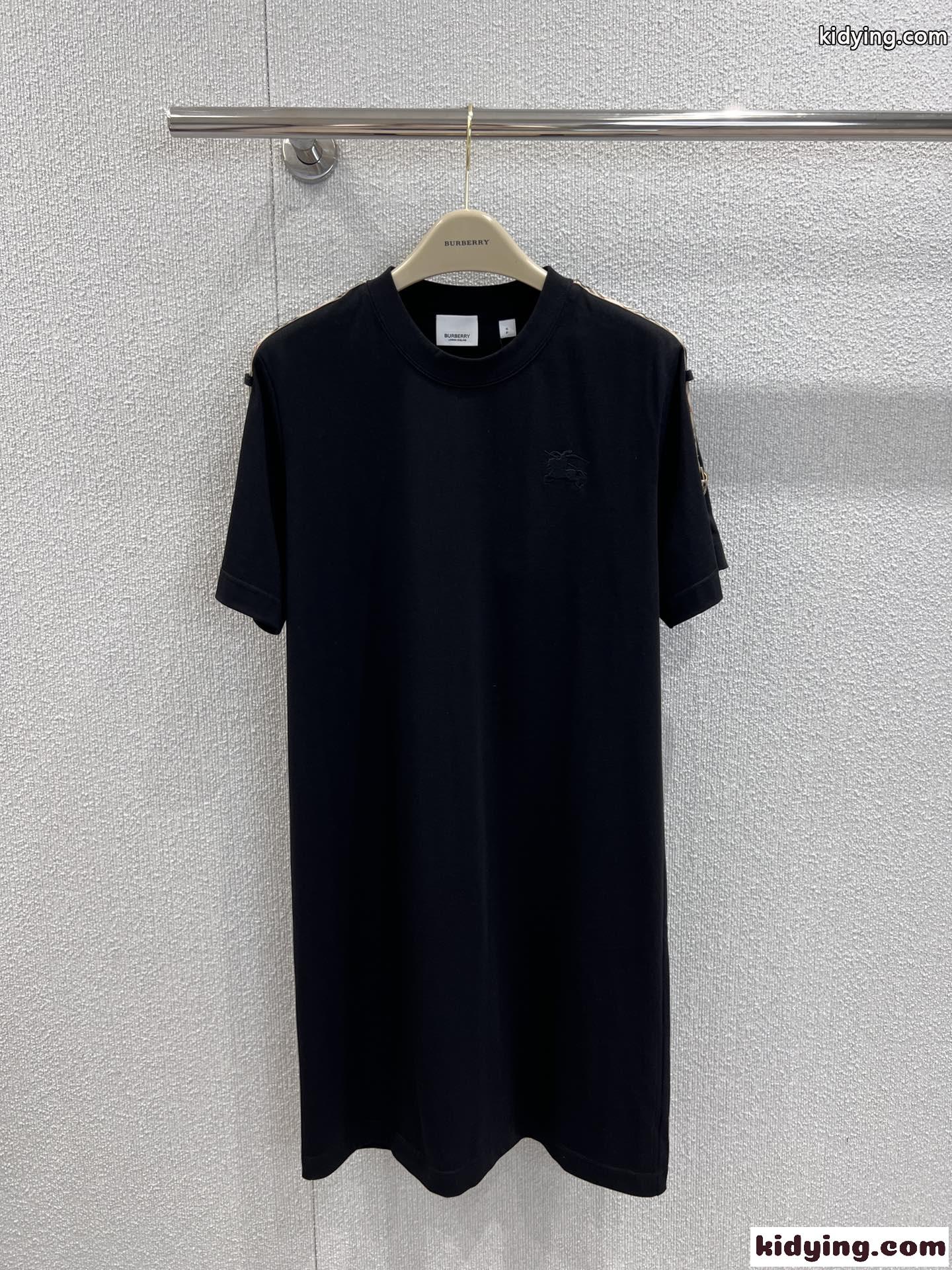 チェックトリム コットン Tシャツドレス バーバリー ワンピース コピー ブラック-1