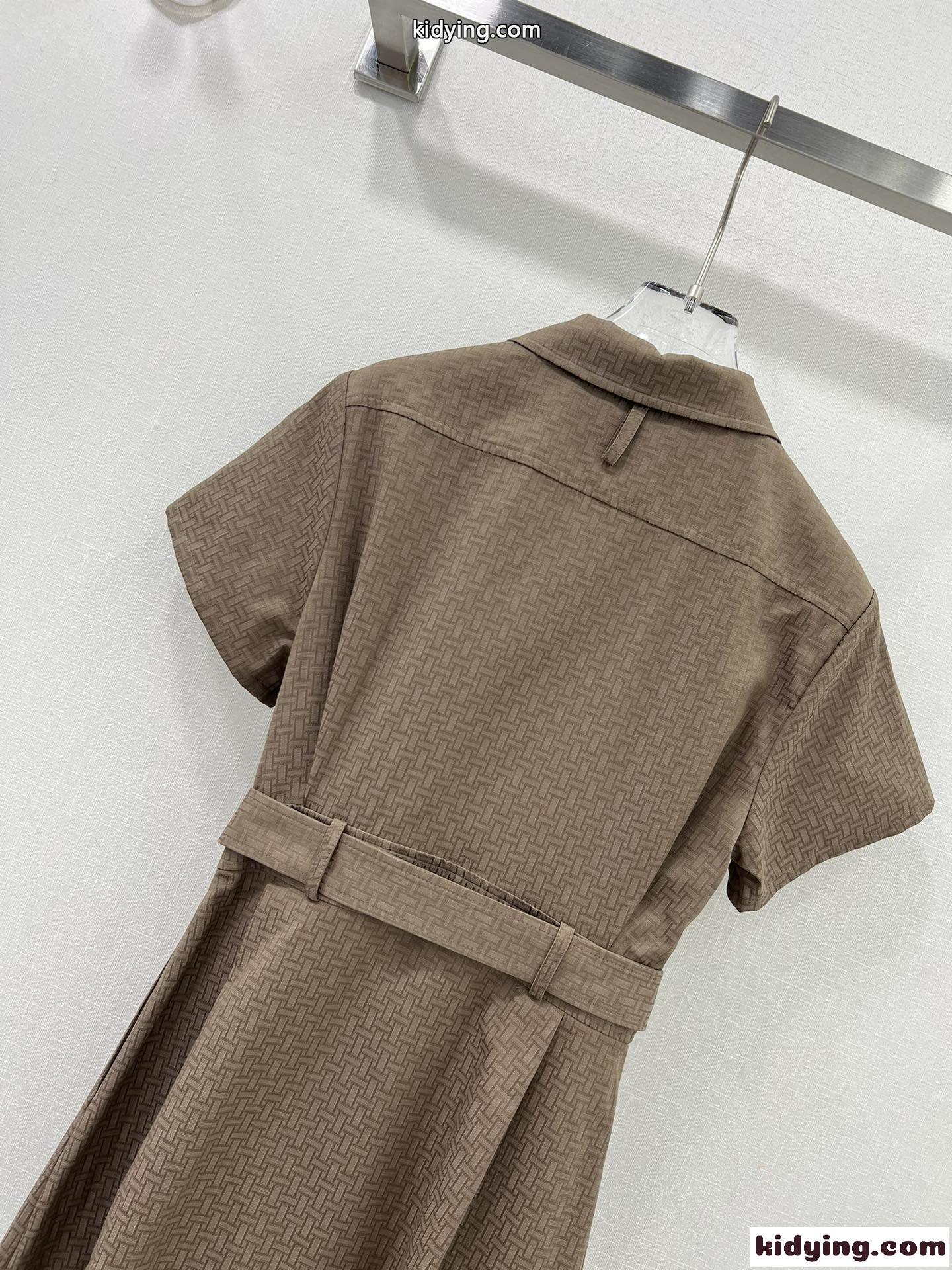 シンプル 上品 モザイク ジップアップドレス エルメス ワンピース コピー ブラウン-4
