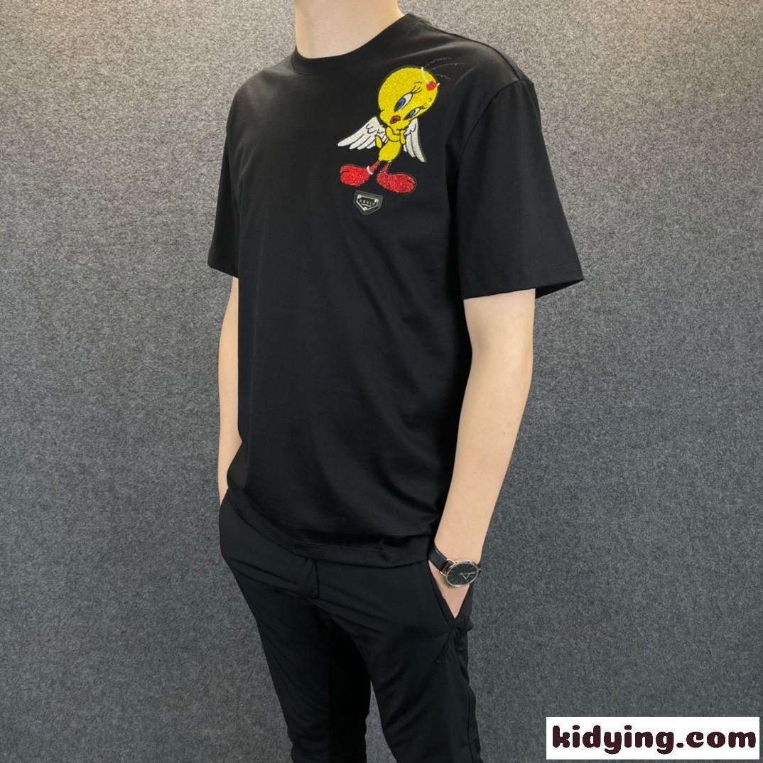 カジュアル 柔らかい クルーネック 快適 フィリッププレイン 半袖Tシャツ コピー メンズ トップス ホワイト ブラック-2