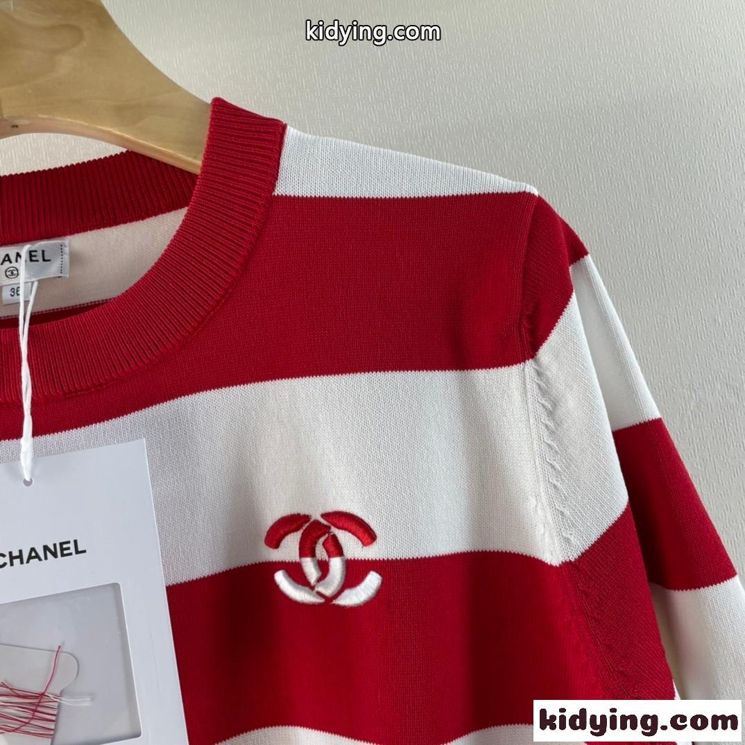 フェミニン 配色 スウィート クルーネック 半袖 カットソー シャネル tシャツ コピー 人気 おしゃれ ニット-1