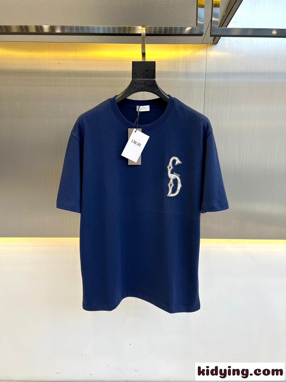 定番 カジュアル コットン 半袖Tシャツ クリスチャン・ディオール Tシャツ コピー ブルー-1