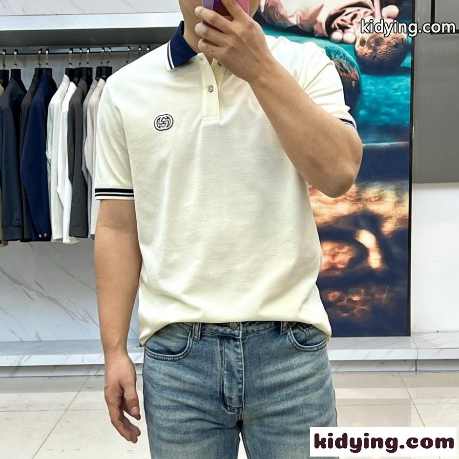 カジュアル 洗練された グッチ Tシャツ 偽物 半袖ポロシャツ ベージュ-1