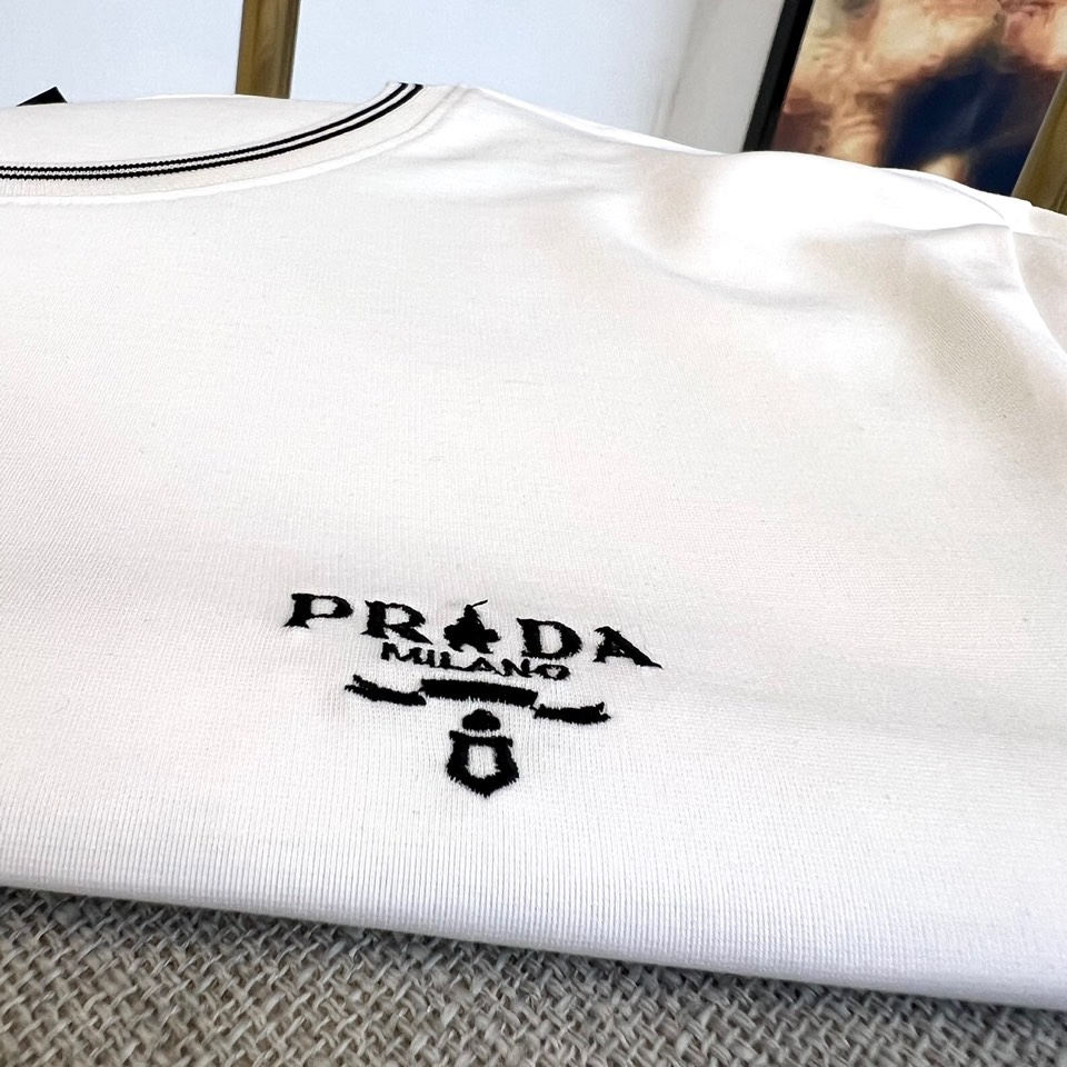 カジュアル ロゴ プラダ 半袖Tシャツ コピー クルーネック ホワイト-2