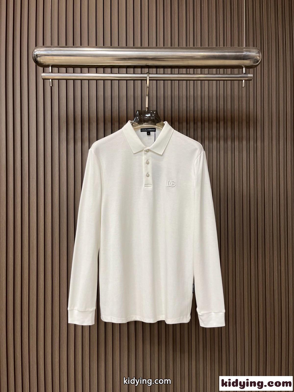 シンプル コットン 長袖 ポロシャツ ドルチェ&ガッバーナ Tシャツ コピー ホワイト-0