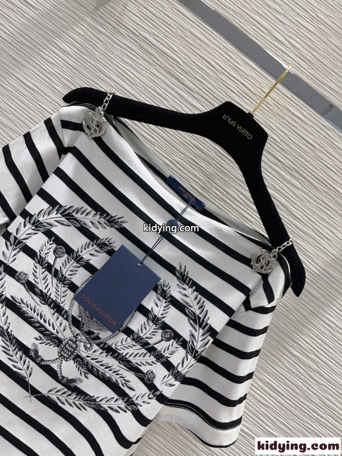 カジュアル ストライプアンカーTシャツ ルイ・ヴィトン Tシャツ 偽物 コットン-3