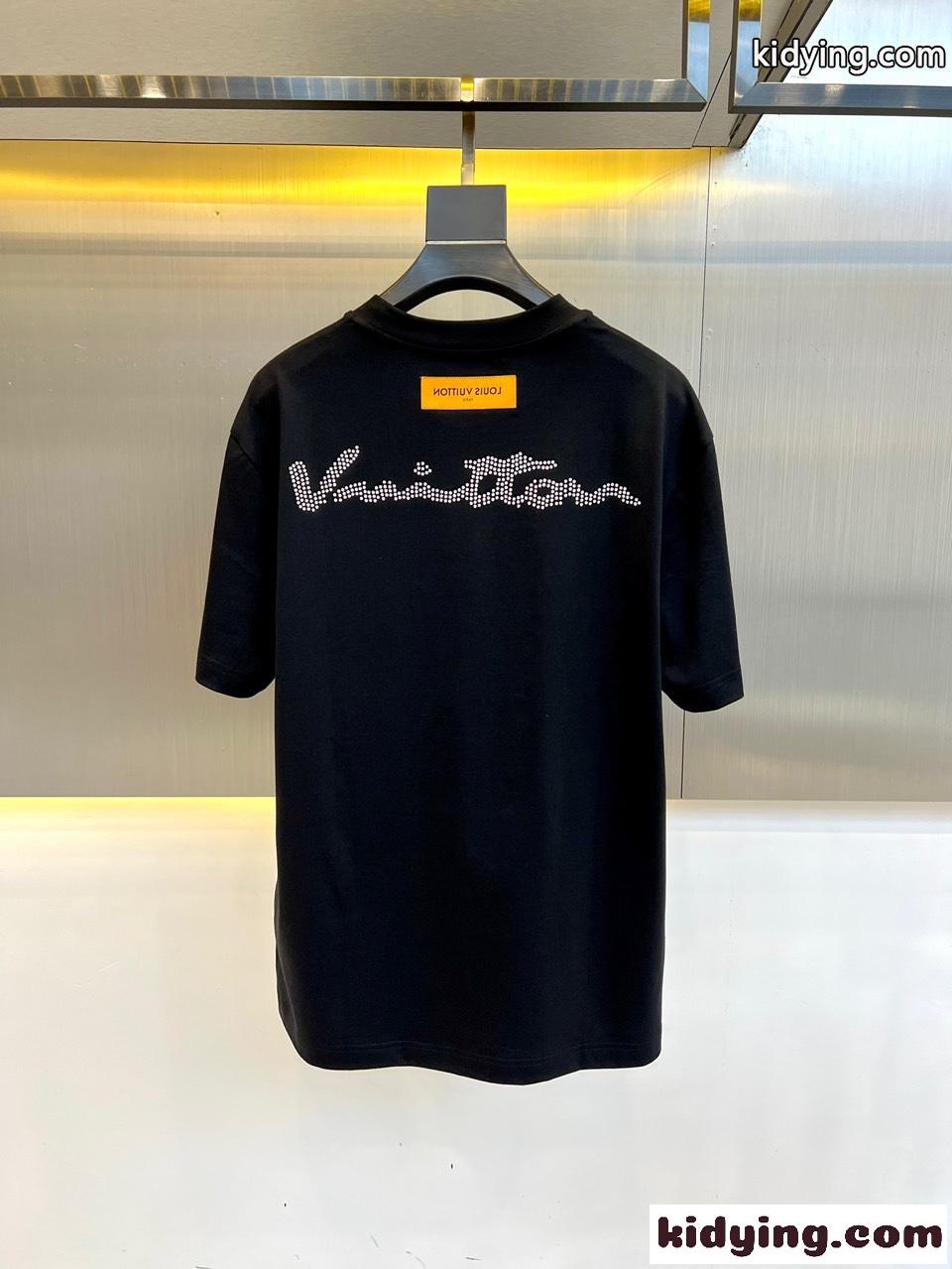 ルイ・ヴィトン 半袖Tシャツ コピー おしゃれ ロゴ クルーネック ブラック-3