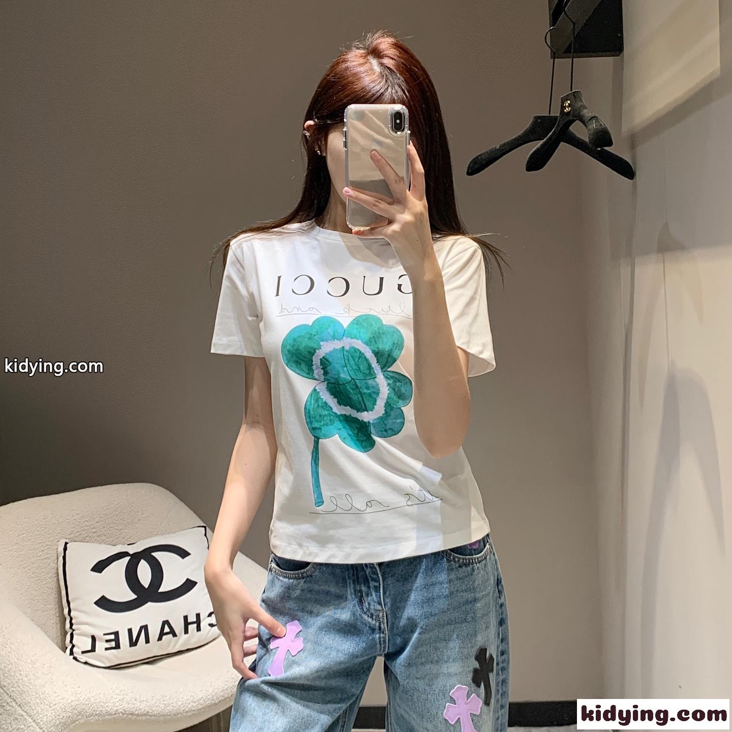 グッチ Tシャツ コピー 目を惹く プリント コットン 半袖Tシャツ レディース トップス-0