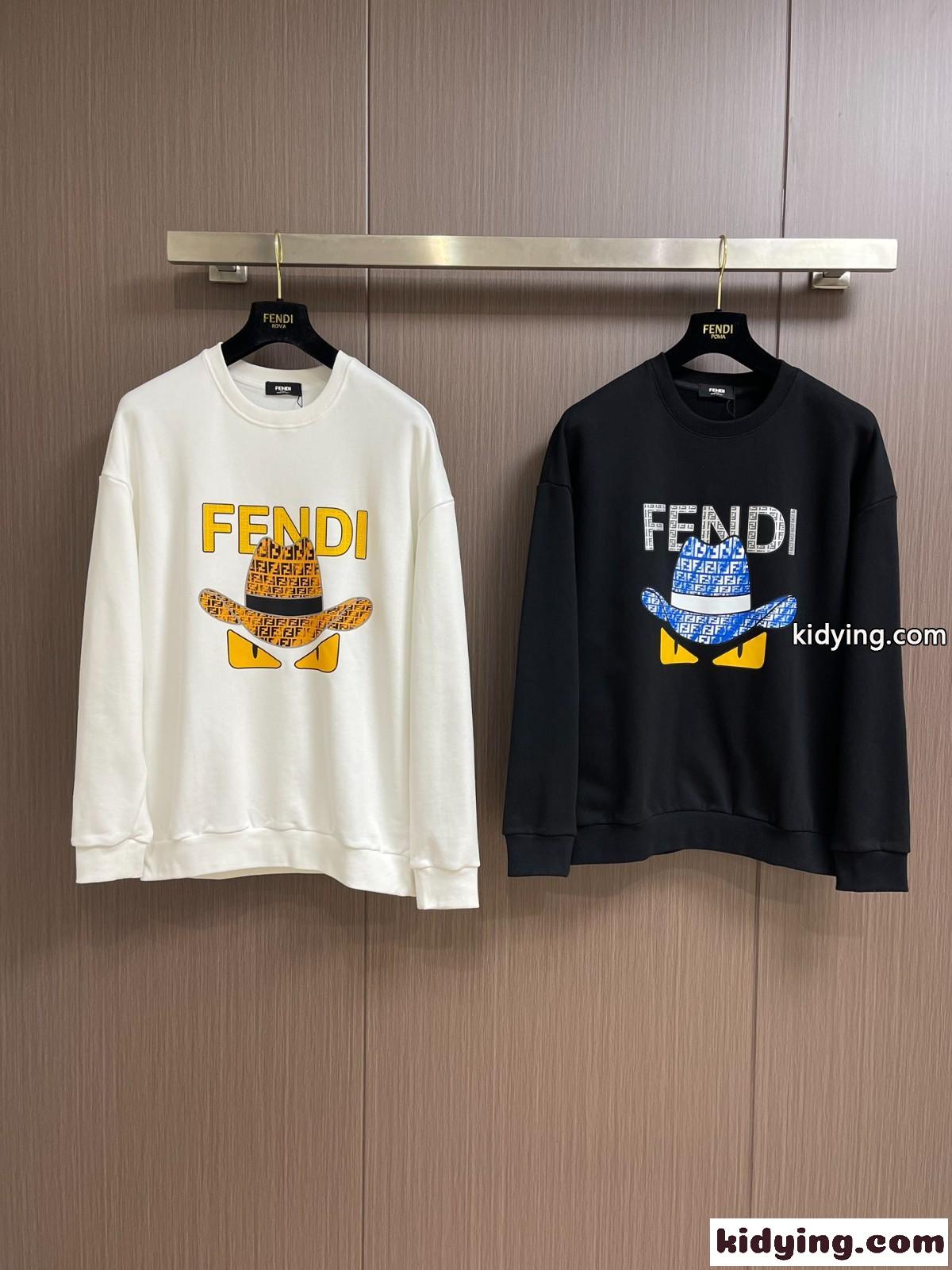 フェンディ Tシャツ コピー クルーネック 定番 ロゴ入り コットン スウェットシャツ-2