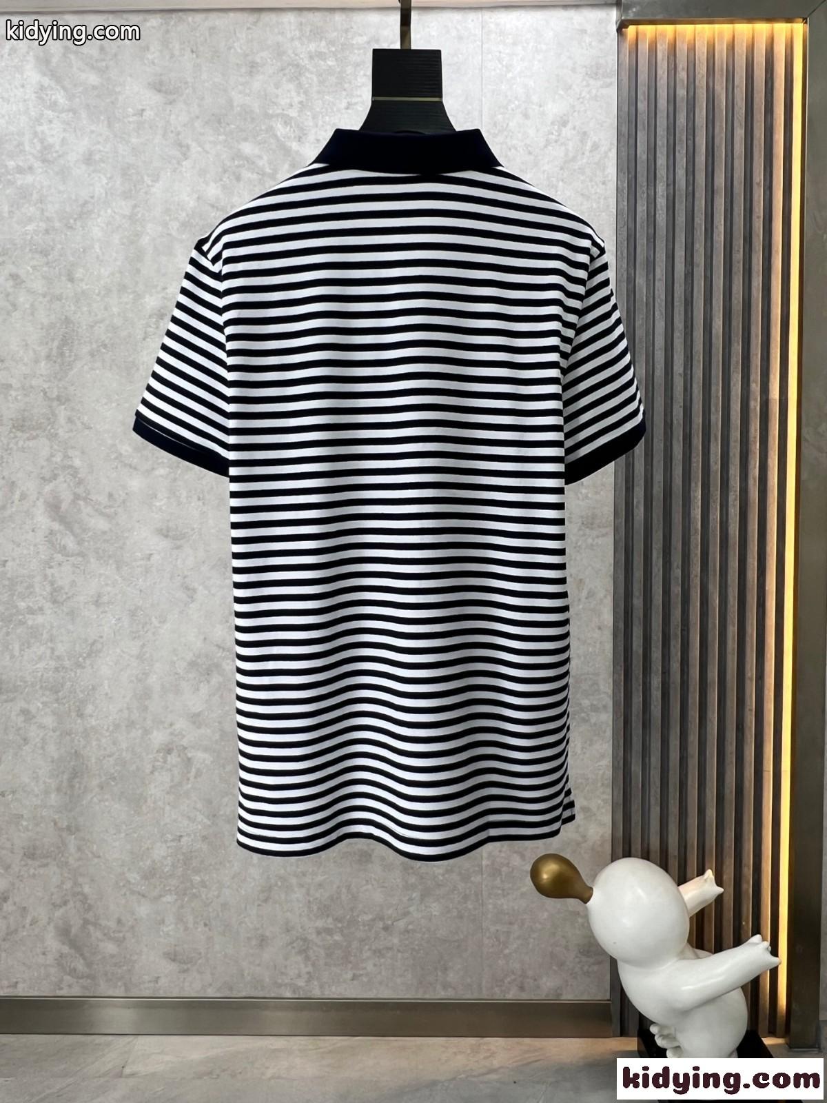 グッチ Tシャツ コピー カジュアル ボーダー柄 半袖 ポロシャツ ネイビー-0