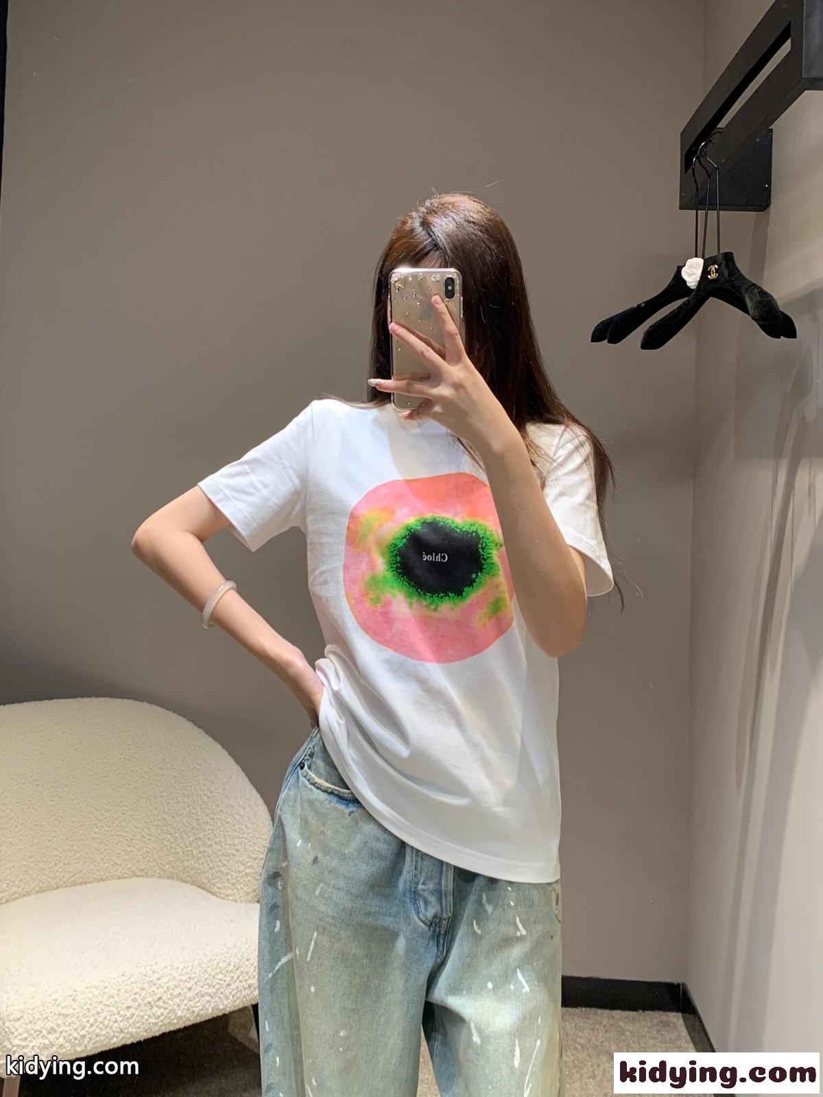 クロエ Tシャツ コピー 24SS 春夏 プリント 半袖Tシャツ クルーネック-3