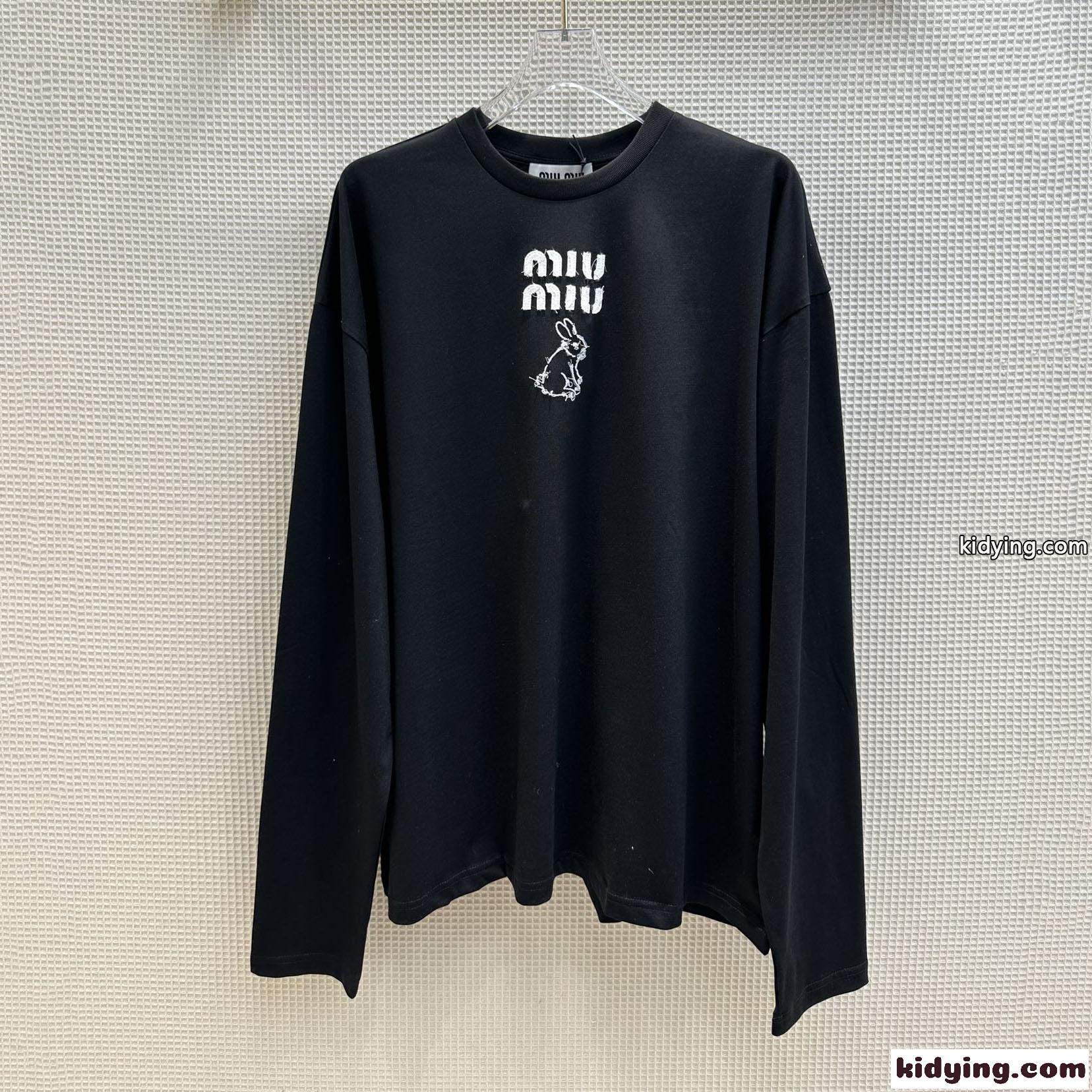 ミュウミュウ Tシャツ コピー 長袖 コットン シンプル ロゴ入り 着心地いい クルーネック-2