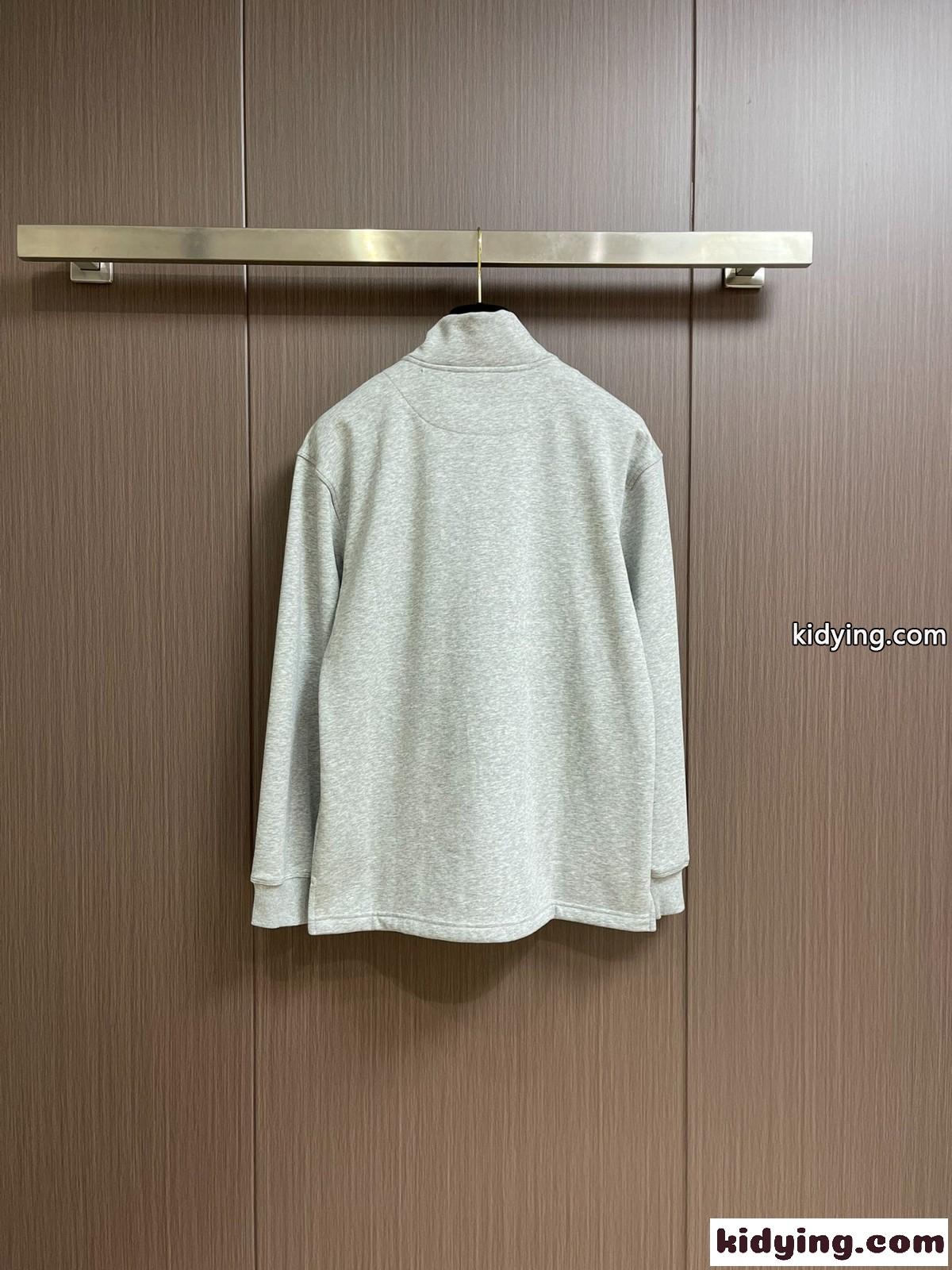 裏起毛 コットン ハーフボタン スウェットシャツ ロエベ Tシャツ コピー グレー-1