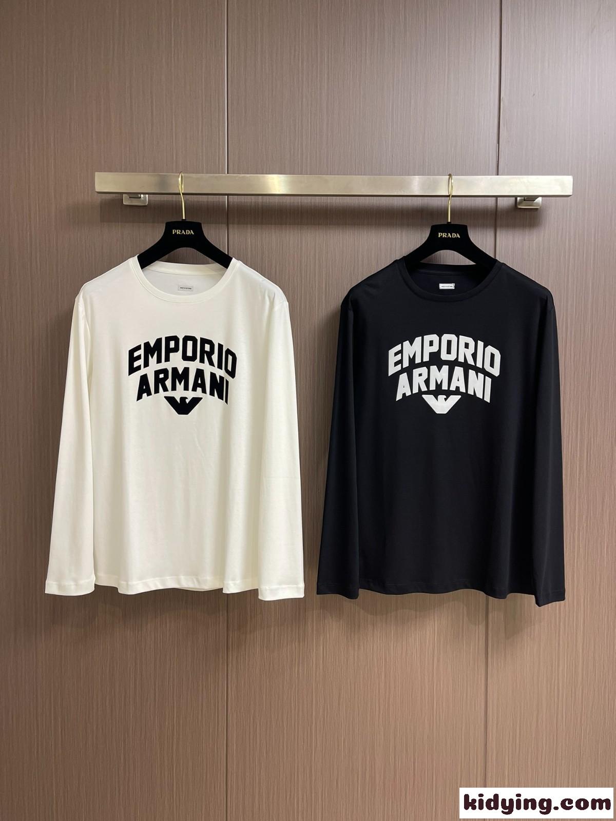 カジュアル ロゴ コットン 長袖Tシャツ アルマーニ Tシャツ コピー クルーネック-0