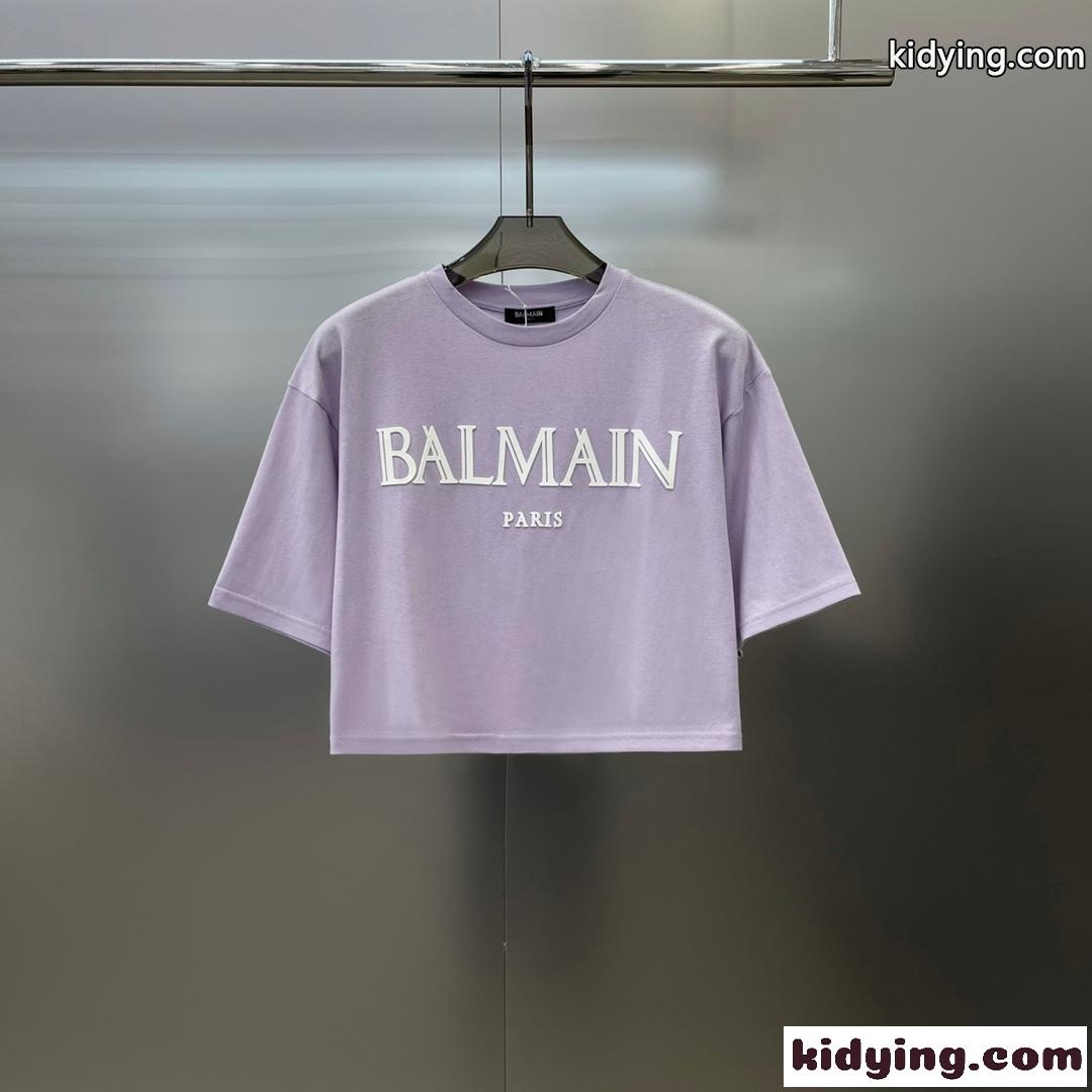 バルマン Tシャツ コピー 半袖 トップス カジュアル ロゴ入り クロップドTシャツ-0