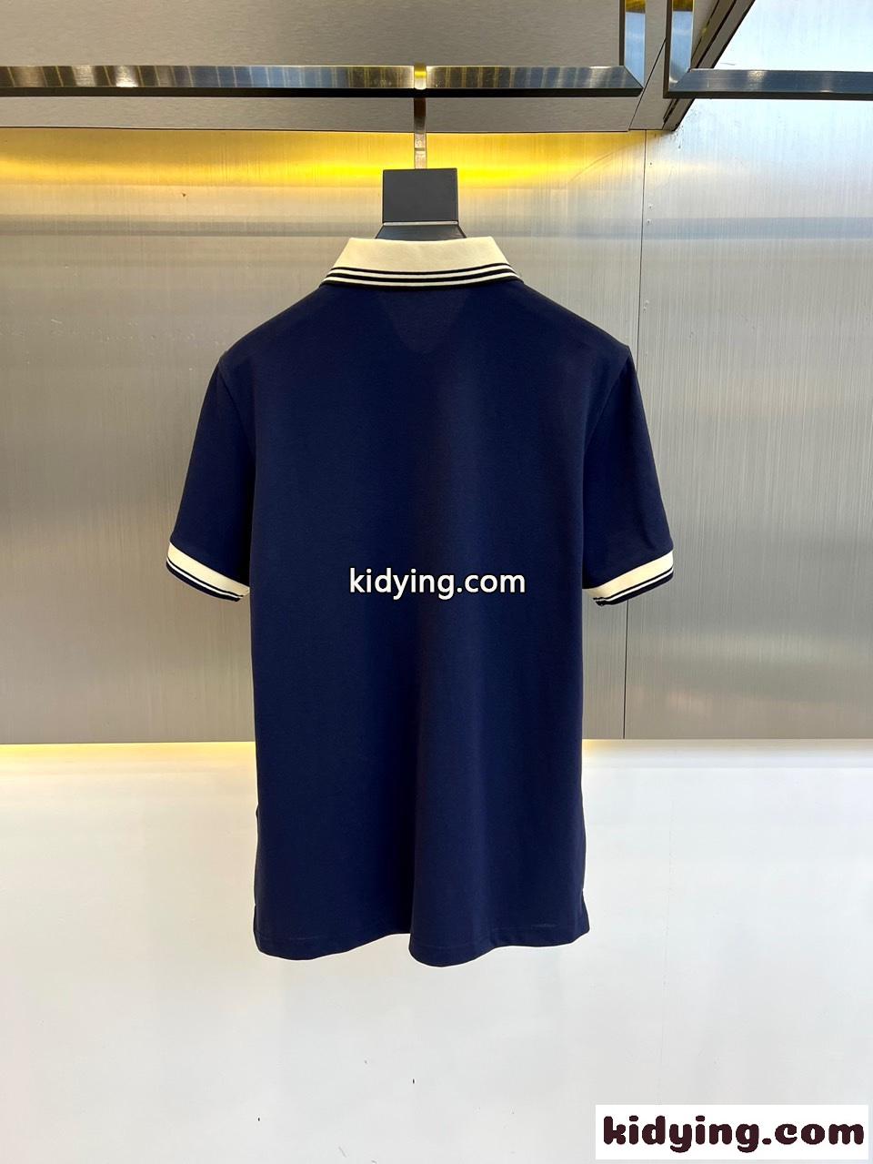 トライアングルロゴ付 コットンピケ ポロシャツ プラダ 半袖Tシャツ コピー ネイビー-4