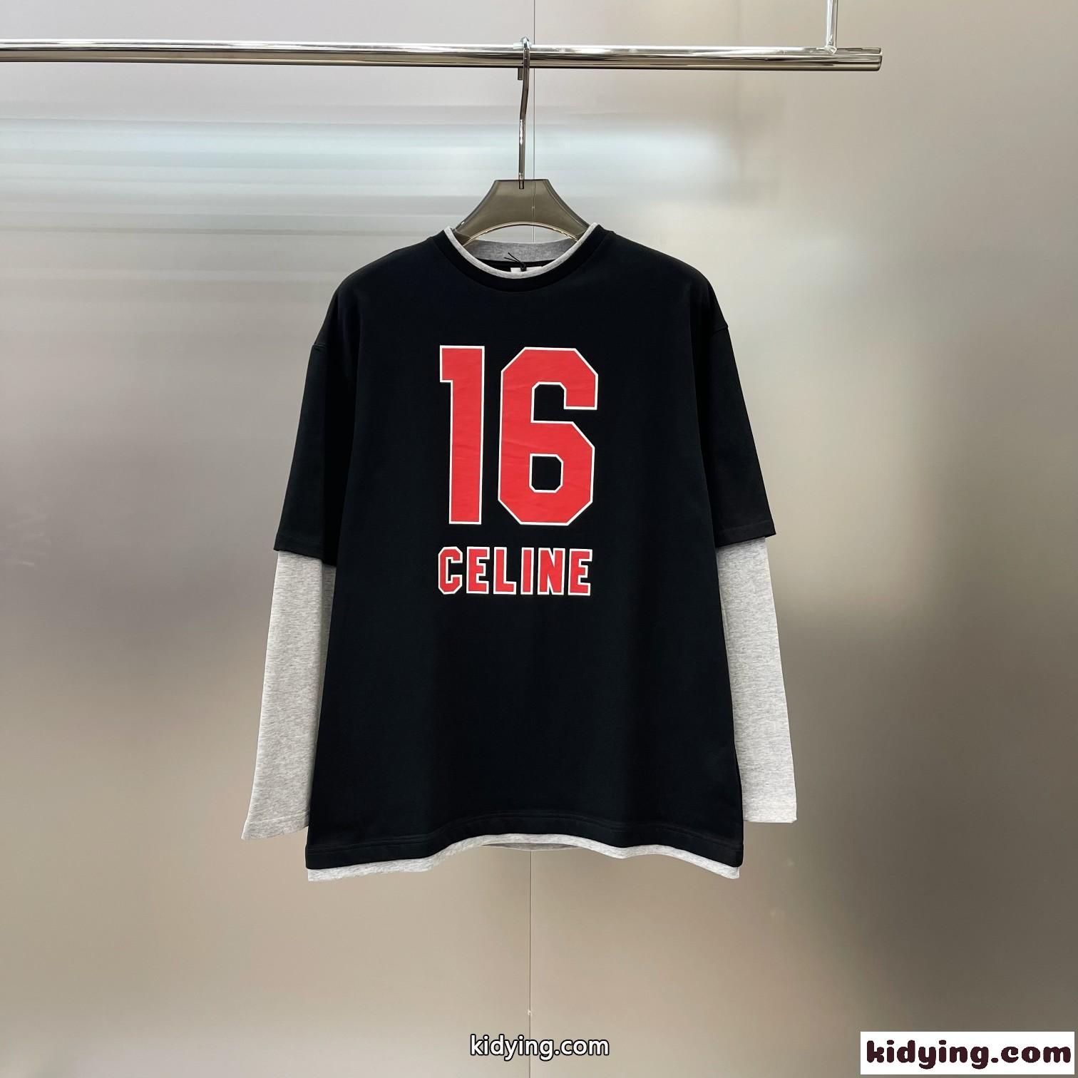 ストリート レイヤード風 ロゴ ゆったり セリーヌ Tシャツ コピー 長袖 ユニセックス-1
