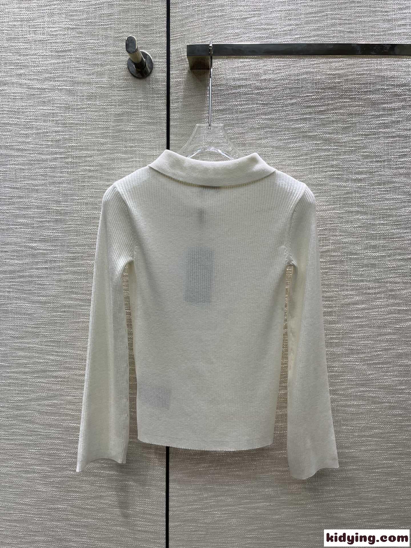シンプル ロゴ刺繍 リブニット ポロ イヴ・サンローラン セーター コピー-3