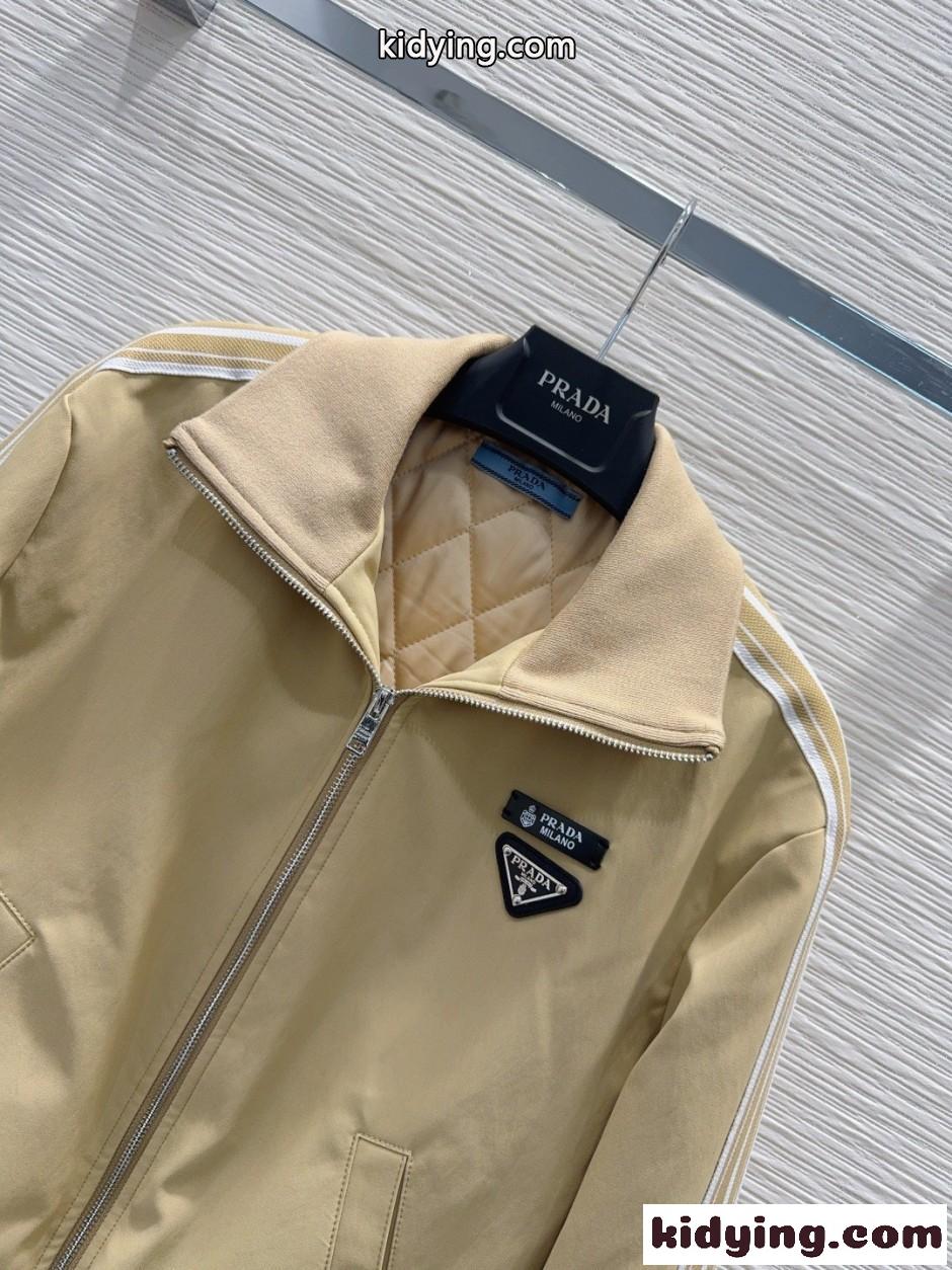 カジュアル ストライプ トラックジャケット プラダ ジャケット 偽物 カーキ-2
