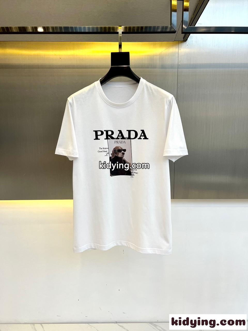 お洒落 プリント クルーネック プラダ Tシャツ コピー 半袖Tシャツ ホワイト-1