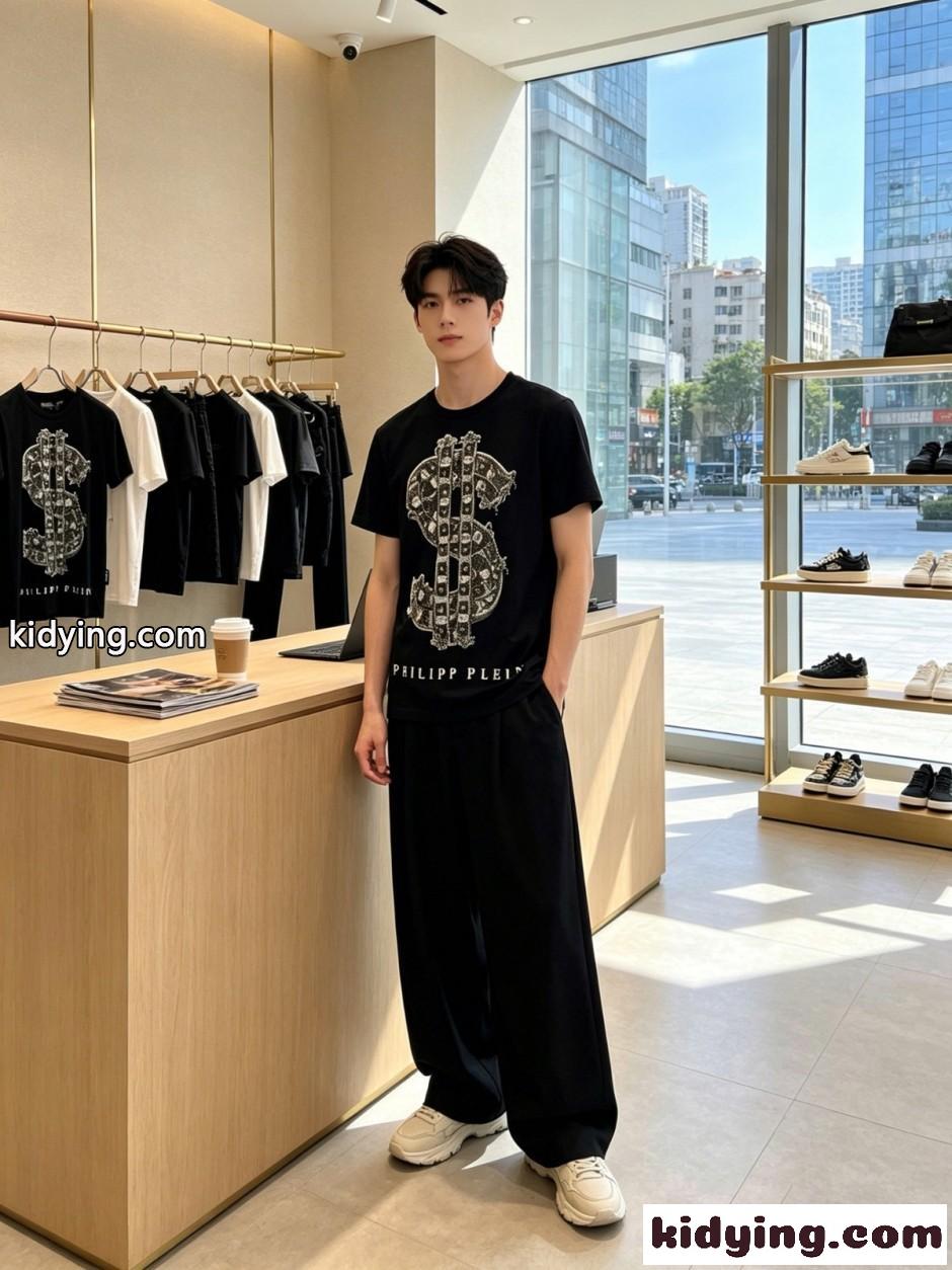 カジュアル 合わせやすい フィリッププレイン Tシャツ 偽物 クルーネック 半袖Tシャツ-4