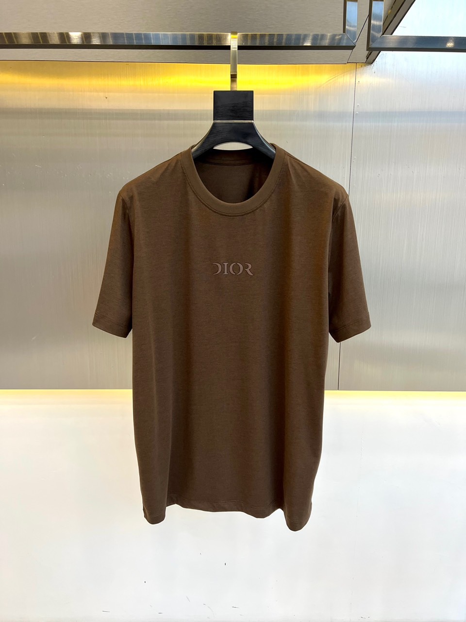 シンプル ロゴ入り クルーネック クリスチャン・ディオール 半袖Tシャツ コピー ブラウン-0