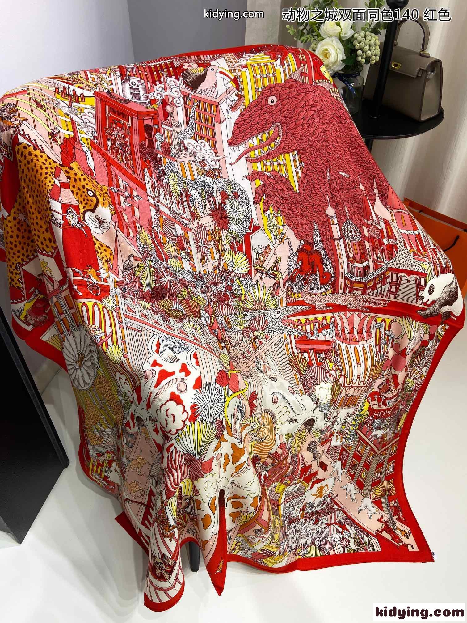 カレ140 ショール シルク＆カシミヤ Animapolis エルメス スカーフ コピー 140cm*140cm レッド-3