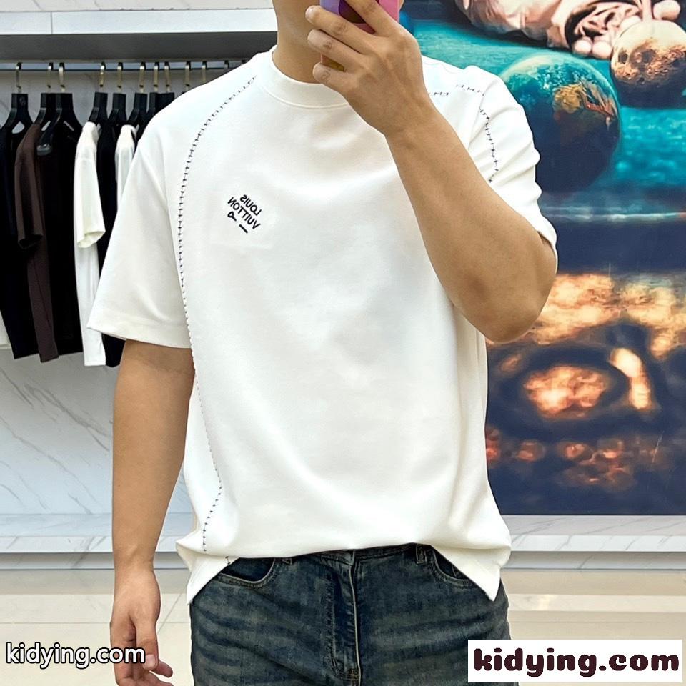 カジュアル クルーネック 半袖Tシャツ ルイ・ヴィトン Tシャツ 偽物 コットン ホワイト-1