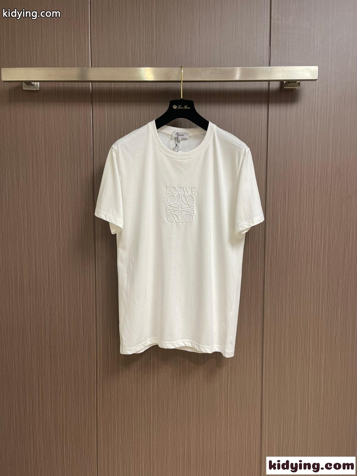 シンプル ロエベ Tシャツ 偽物 アナグラム 刺繍入り 半袖Tシャツ ホワイト-0
