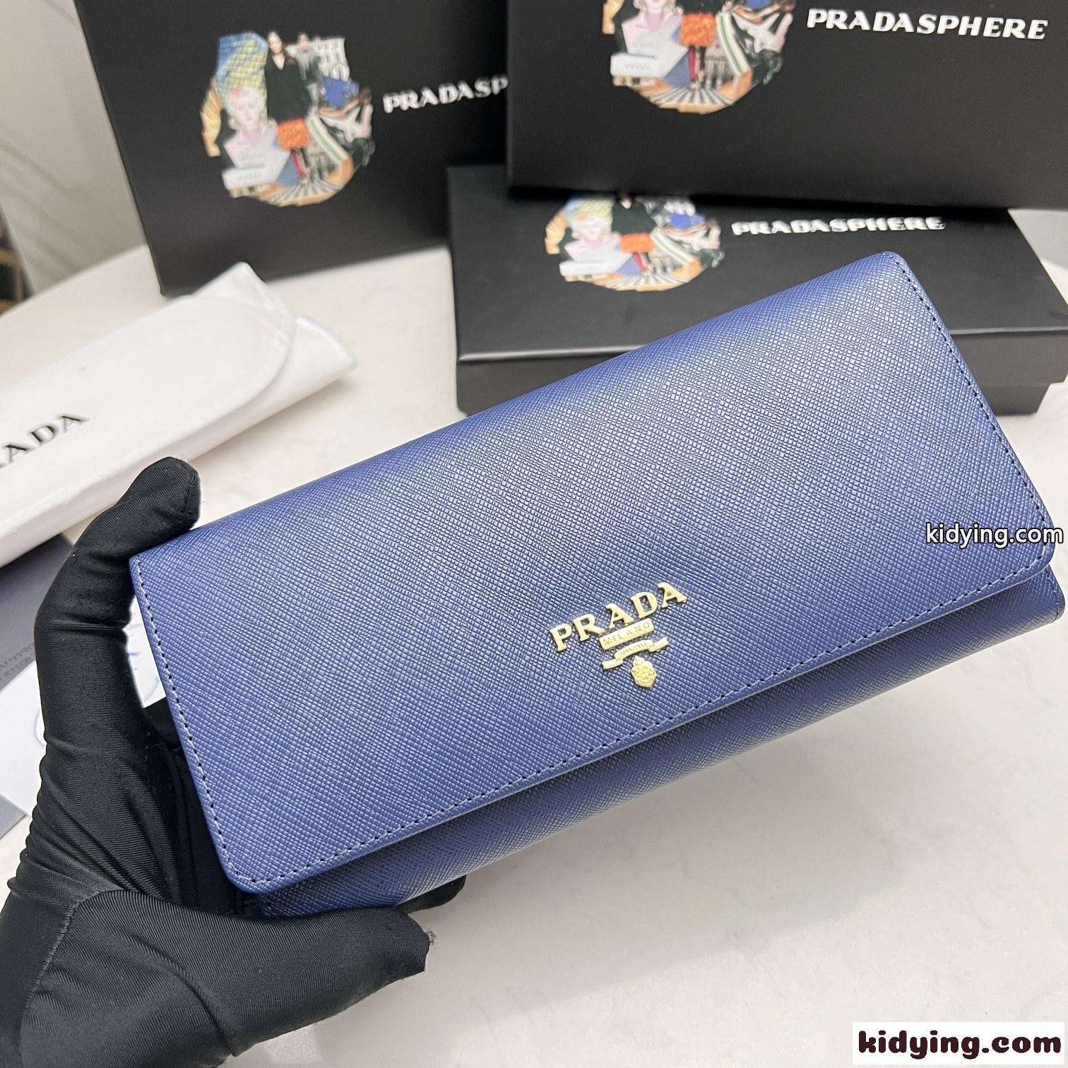 プラダ 財布 コピー レディース 長財布 飽きのこない 定番 人気 ロゴ ブルー-1
